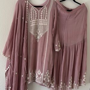 Women gharara suit  Pants - Dusty Rose Embroidered Set Indian suit Indian outfit